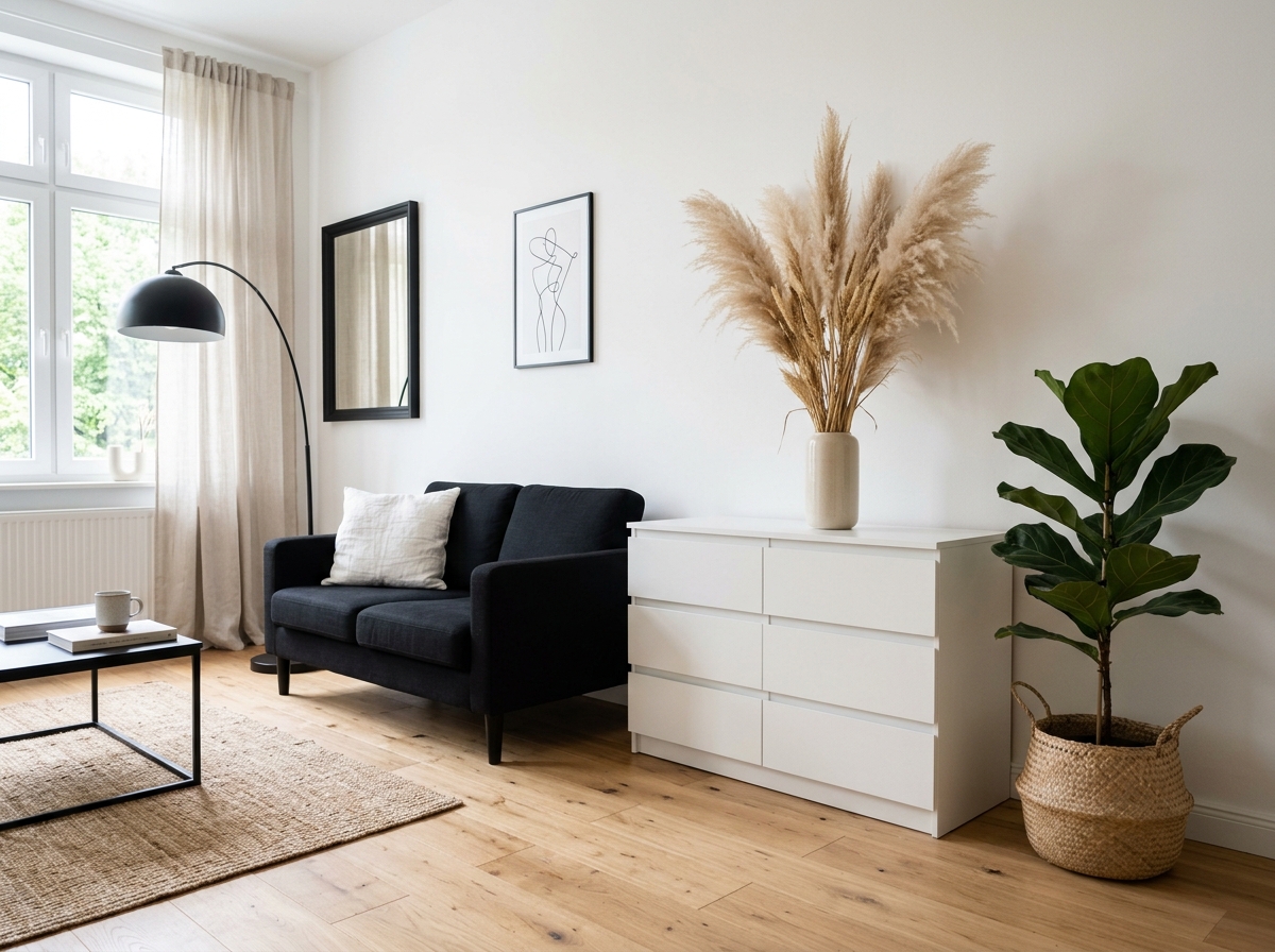 Salon Scandinave Épuré & Herbe de la Pampa
