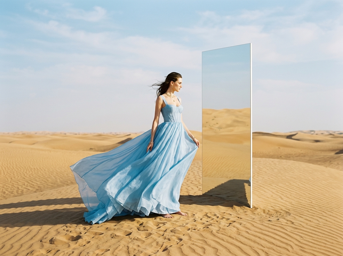 Robe Ciel & Miroir Vertical dans le Désert