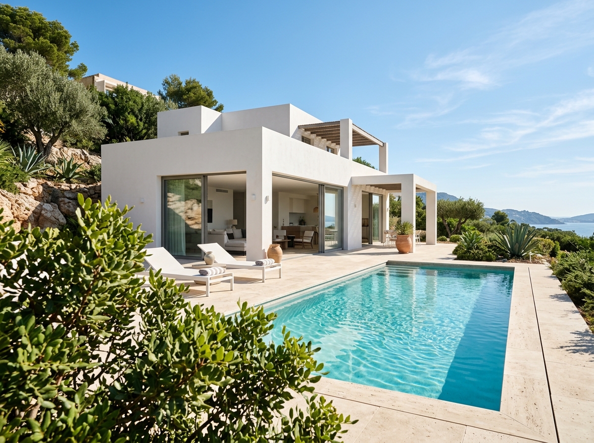 Villa Blanche Minimaliste & Piscine Turquoise