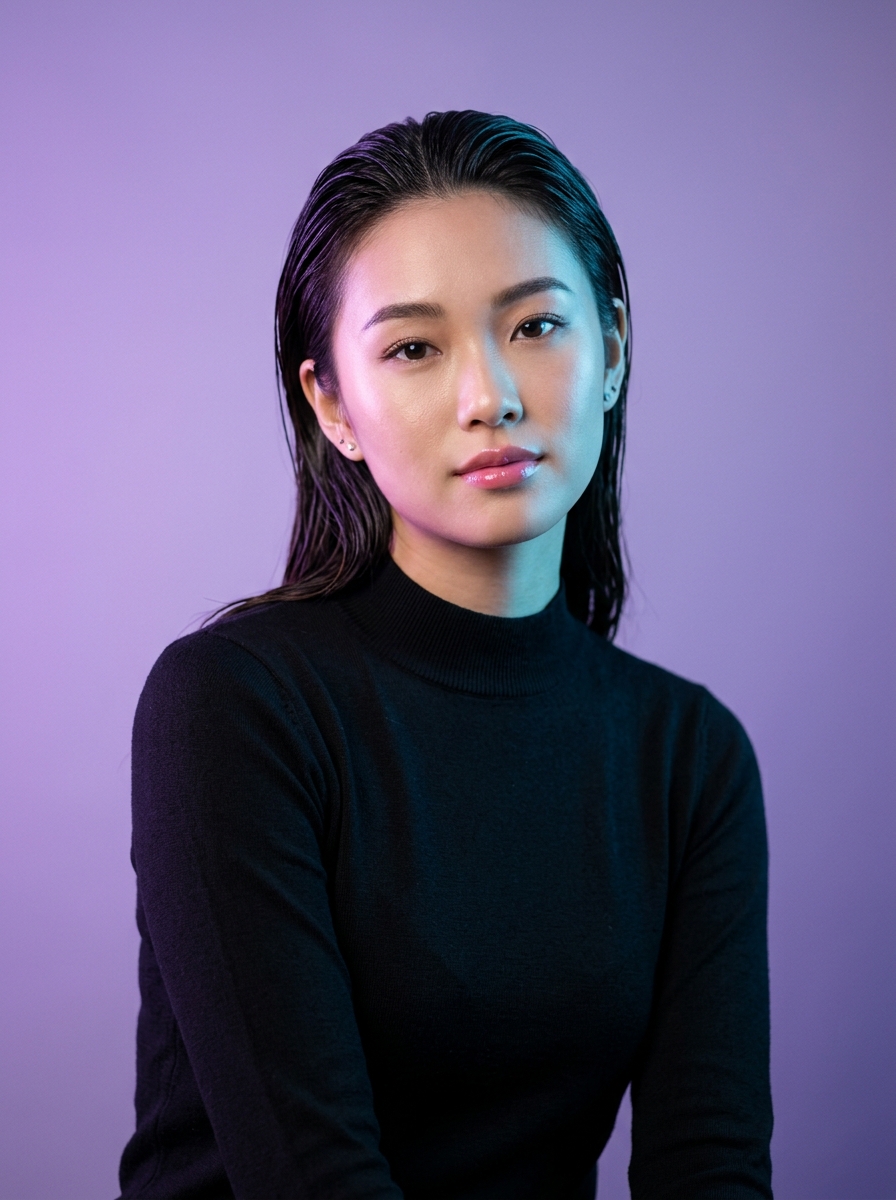 Portrait Studio Éclairage Bicolore Cyan & Violet