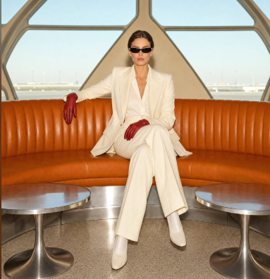 Haute Couture • Tailleur Crème & Gants Bordeaux